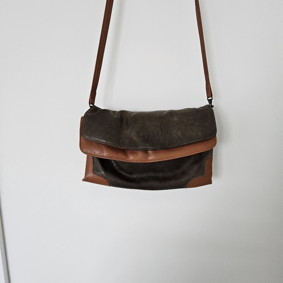 BUSH The Australian Collection Brown And Tan Kangaroo Leather Crossover Boho Bag - Picture 2 of 15